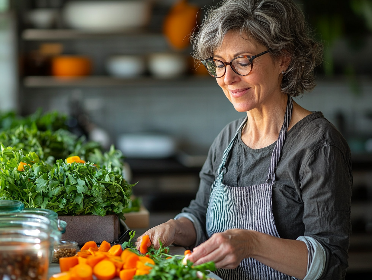 Щасливі літні люди з органічними продуктами